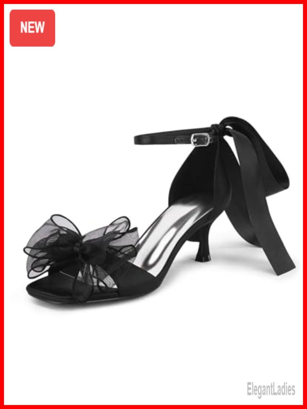 Womens Satin Bow Kitten Heel Sandals Square Open Toe Ankle Strap Dress Shoes